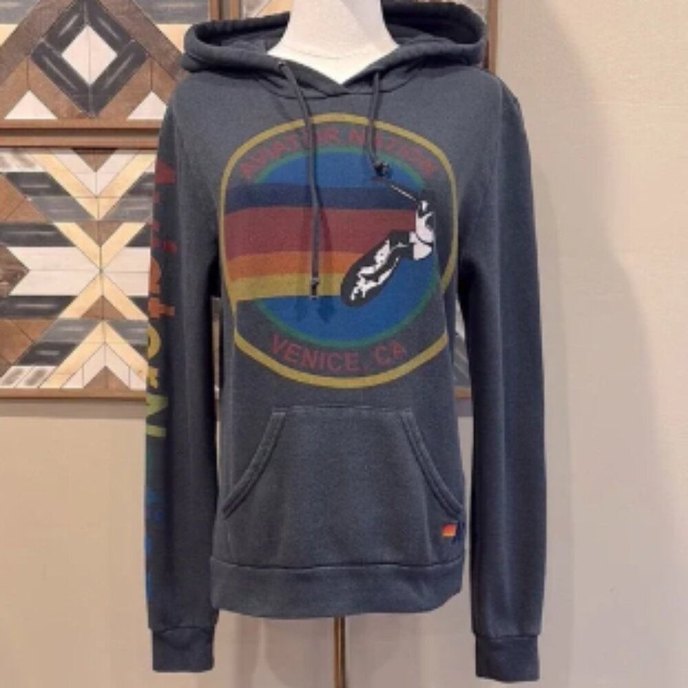 Aviator Nation Venice Pullover Hoodie Sweatshirt Charcoal Grey Small